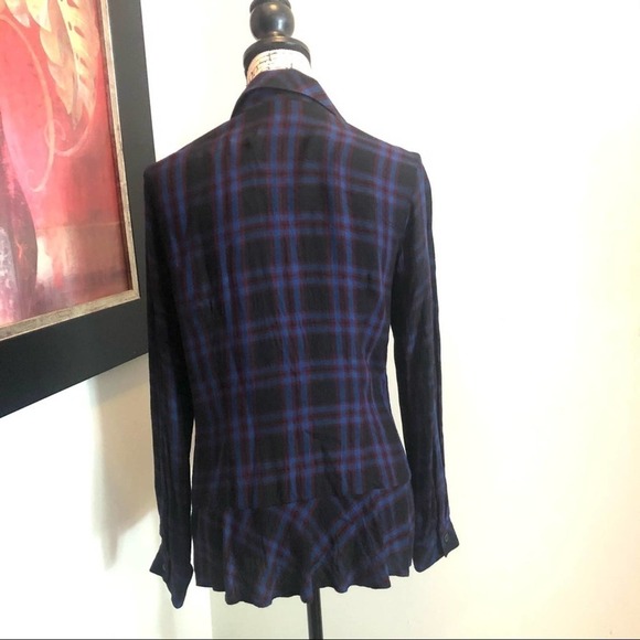 Cabi Moody Check Plaid Peplum Shirt Blue Black Size Medium Button Down casual - Picture 6 of 14